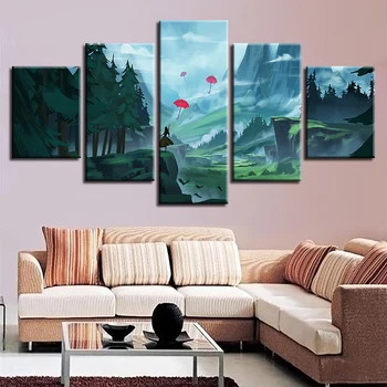 

Canvas Painting Wall Art HD Printed 5 Pieces Red Flying Umbrella Poster Modular Anime Girl Forest Scenery Home Decor Framework