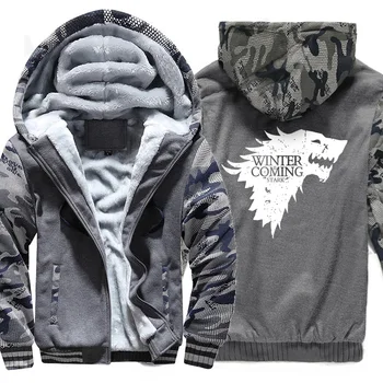 

Game of Thrones Men Thicken Hoodies Winter is Coming Jacket Fashion Camouflage sleeve Men's Sweatshirts Winter Warm Casual Coat
