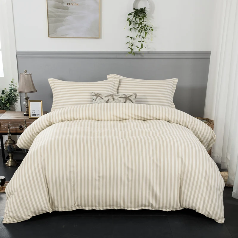 Yellow stripe soft Duvet cover with pillowcase bedlinen 3pcs single