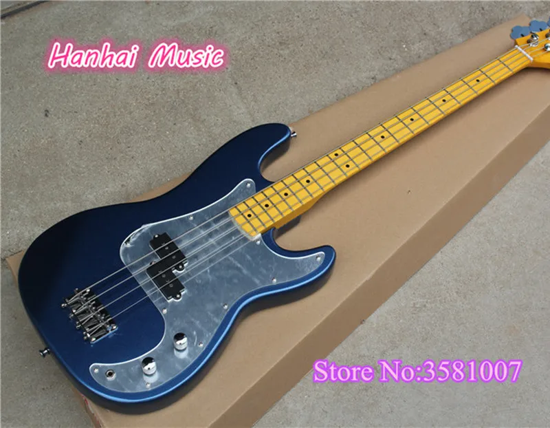 

High Recommend 4-String Electric Bass with Blue Color,Vintage Yellow Fingerboard and Mirror Surface Pickguard