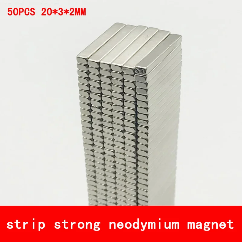 

50PCS 20*3*2mm strip strong rare earth neodymium N45 N52 magnet NdFeB magnets