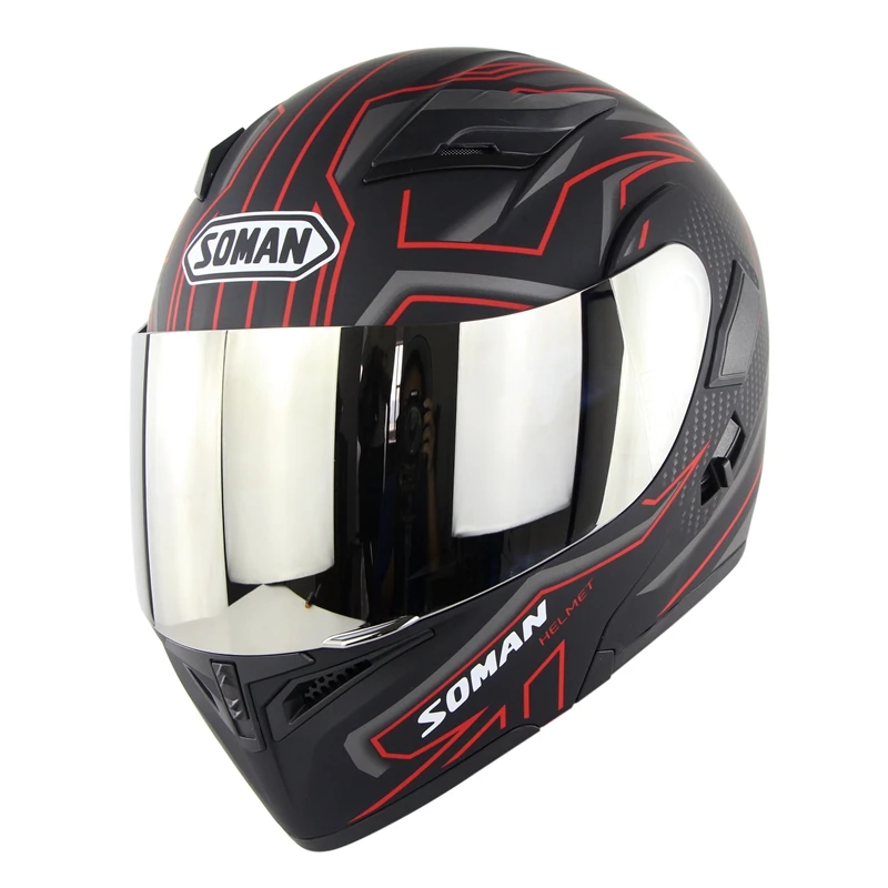 

SOMAN 955 Double Visors Motorcycle Helmets Motorbike Cycling Capacete Racing Motorcycle Flip-Up Helmet Moto Casco Color Visor
