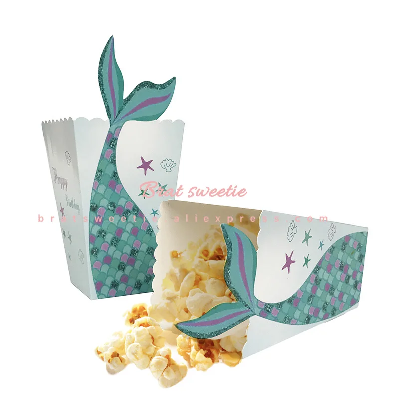 

Mermaid Party Under The Sea Little Mermaid Tail Popcorn Box Baby Shower Kids Happy Birthday Party Supplies Favors Boxes