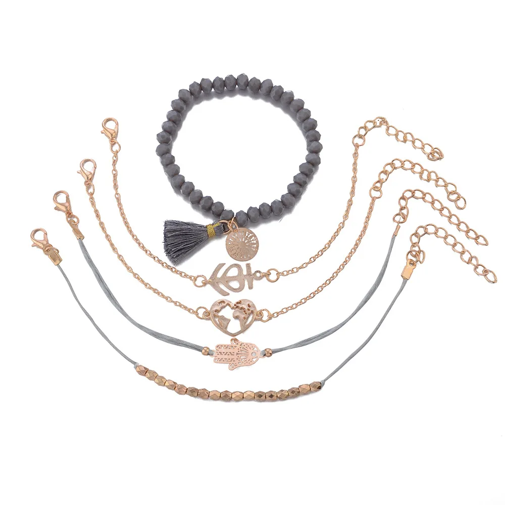 DIEZI богемные серые браслеты-цепочки с бусинами, браслеты для женщин, модные браслеты-цепочки в форме сердца, ладони, карты океана, наборы ювелирных изделий, подарки