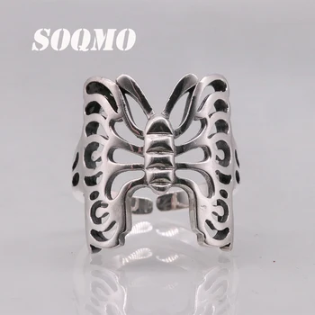 

SOQMO Vintage Butterfly Ring Authentic 925 Sterling Silver Lovely Animal Open Rings for Women Lover Party Gifts Jewelry SQM188