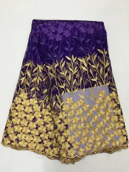 

Guangzhou African Lace Fabric High Quality Embroidered Nigerian Purple Lace Fabrics With Beads French Lace Fabric j5-5