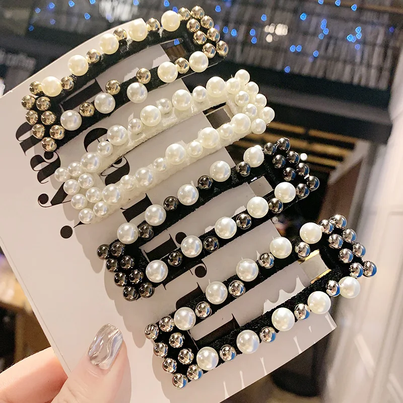 

1PC New Ins Vintage Simple Pearl Rectangle Hairpin Women Girls Hair Clip Headwear Barrettes Headband Fashion Hair Accessories