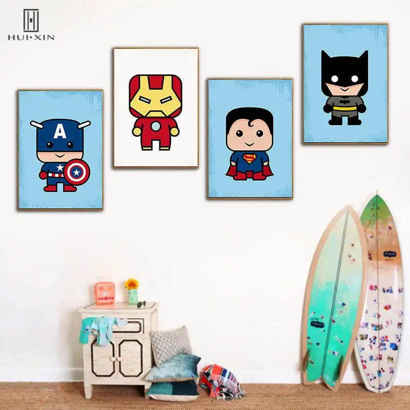 

Super Hero Film Set Cartoon Wall Art Print HD Pattern Posters Iron Man Bay Max Nursury Children's Room Decor Birthday Gifts
