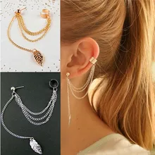 E231 индивидуальные серьги-клипсы с кисточкой в виде листа для женщин, ушные браслеты бижутерия золотого и серебряного цвета Панк, серьги, модное ювелирное изделие, подарок