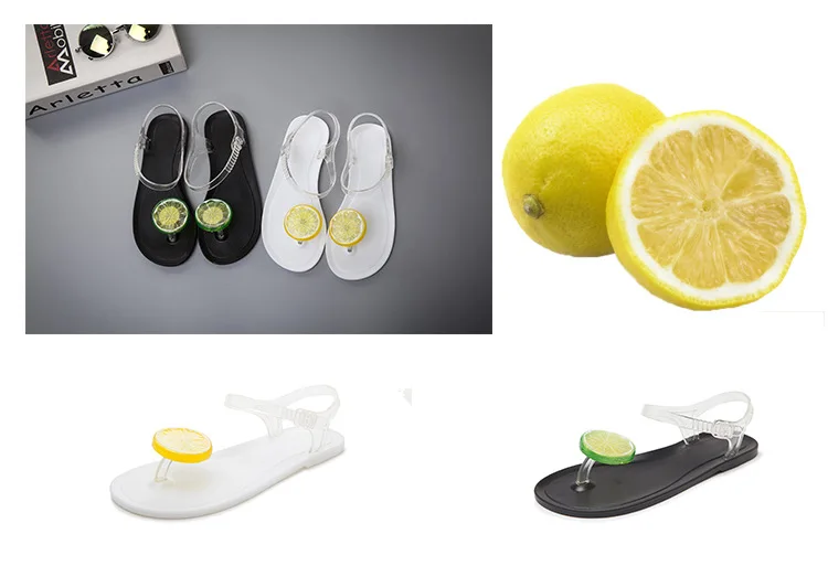 QSR/ г., лидер продаж, летние женские босоножки на плоской подошве с лимонами Милая прозрачная пляжная обувь на плоской подошве Студенческая женская обувь из пластика