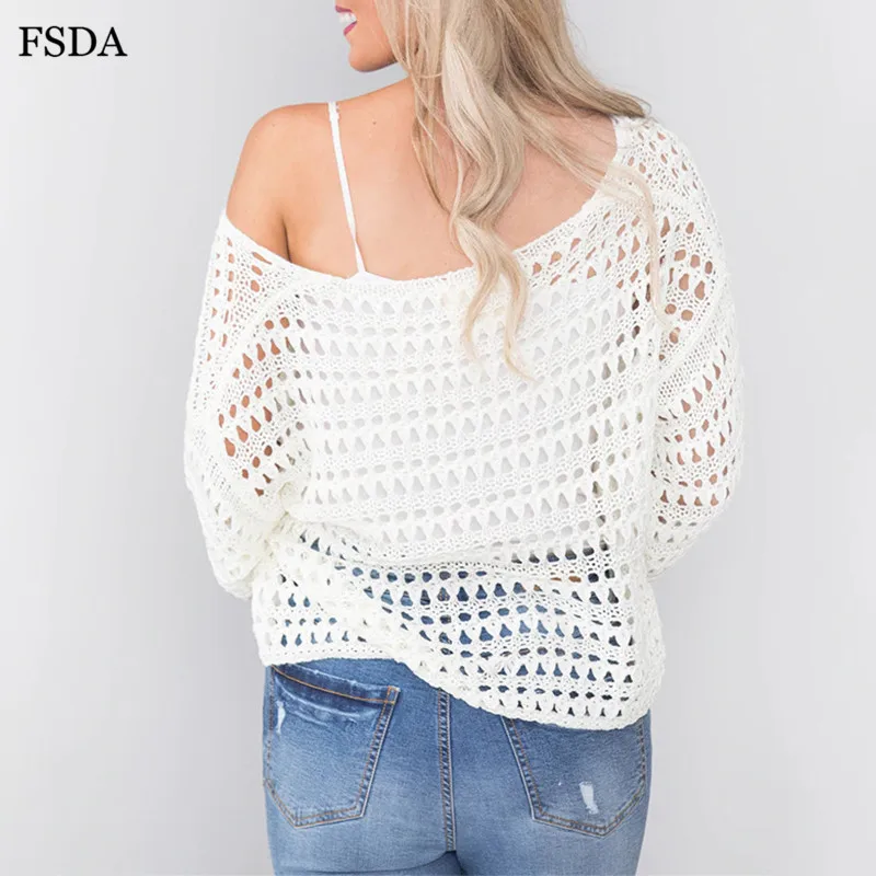 FSDA Women Summer Sexy Hollow Out Blouse Top White Knitted Sweater O Neck Long Sleeve Casual Solid Pullovers Blouse 2019 FSDA Women Summer Sexy Hollow Out Blouse Top White Knitted Sweater O Neck Long Sleeve Casual Solid Pullovers Blouse 2019