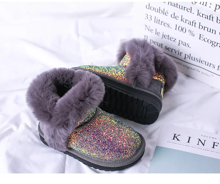 Зимние ботинки принцессы для девочек короткие ботинки на меху для малышей и детей постарше, размеры 21-37 зимняя и Весенняя теплая обувь блестящая обувь