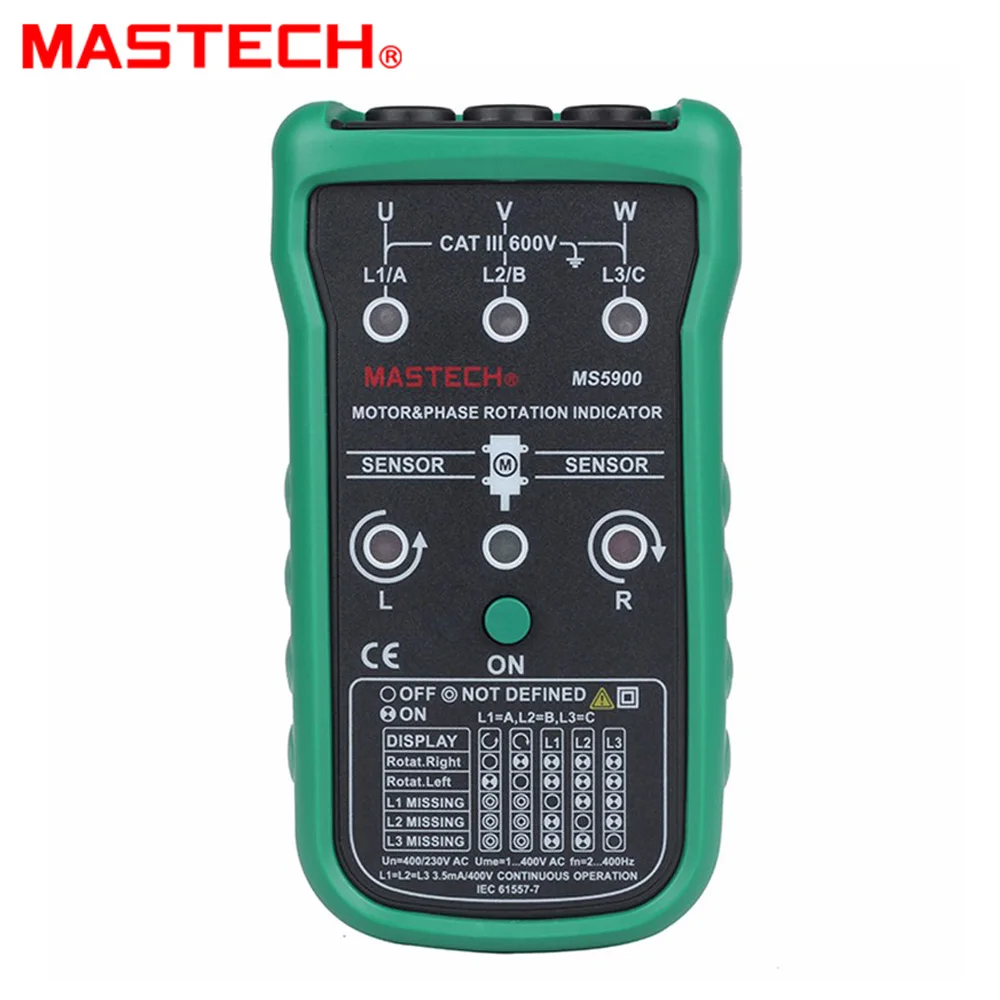 

Mastech MS5900 3 Motor Meter Sequence Tester LED Field Rotation Phase Indicator 2~400Hz