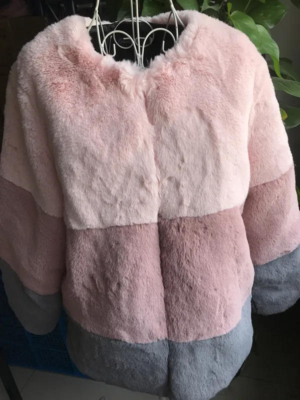 Small Fresh Temperamental Fur Coat OLGITUM Winter Soft Imitation Rabbit Short Color Matching Fur Outwear Mujer Female Jacket