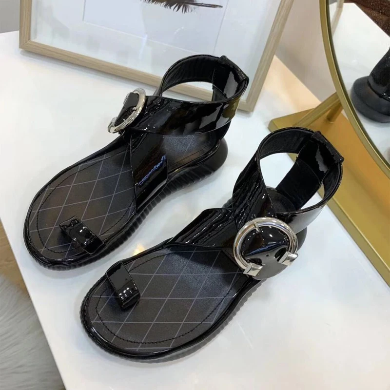

leather sandals womens shoes summer fashion 2019 sandals Luxury brand New fashion Buckle Strap Gladiator shoes size 35-40
