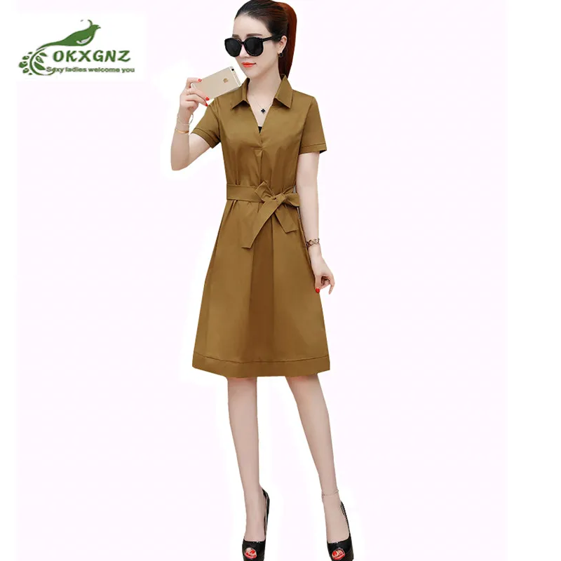 2019 summer new women's clothes dress fashion temperament cover belly waist summer cold wind dress large size V-neck dresses