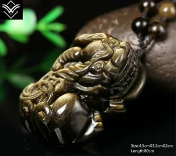 

Fashion Natural Obsidian Crystal Kylin Pixiu Chinese Unicorn Beaded Necklace Pendant Hot Sale
