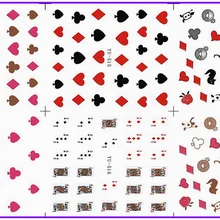 6 упак./лот переводка Нейл-арт ногтей Наклейка для переноса набор для покера в мультяшном стиле сердце Лопата YU513-518