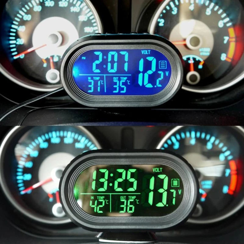Цифровой автомобильный жидкокристаллический Часы Вольтметр термометр Батарея Напряжение Temprerature мониторы DC 12 V-24 V заморозить оповещение