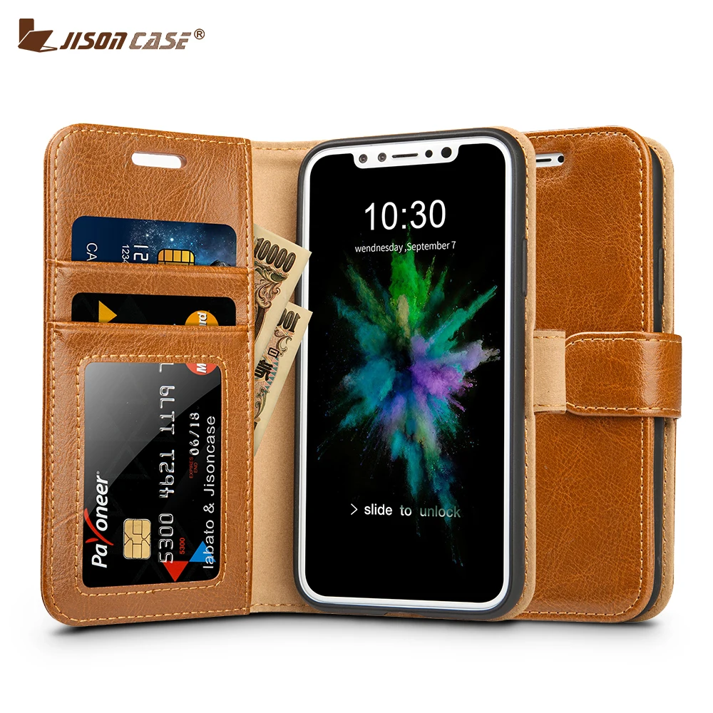 

Jisoncase for iphone iphone x case Genuine Leather Magnetic Flip Folio Covers for 5.8 inch case Kickstand with Card Holder