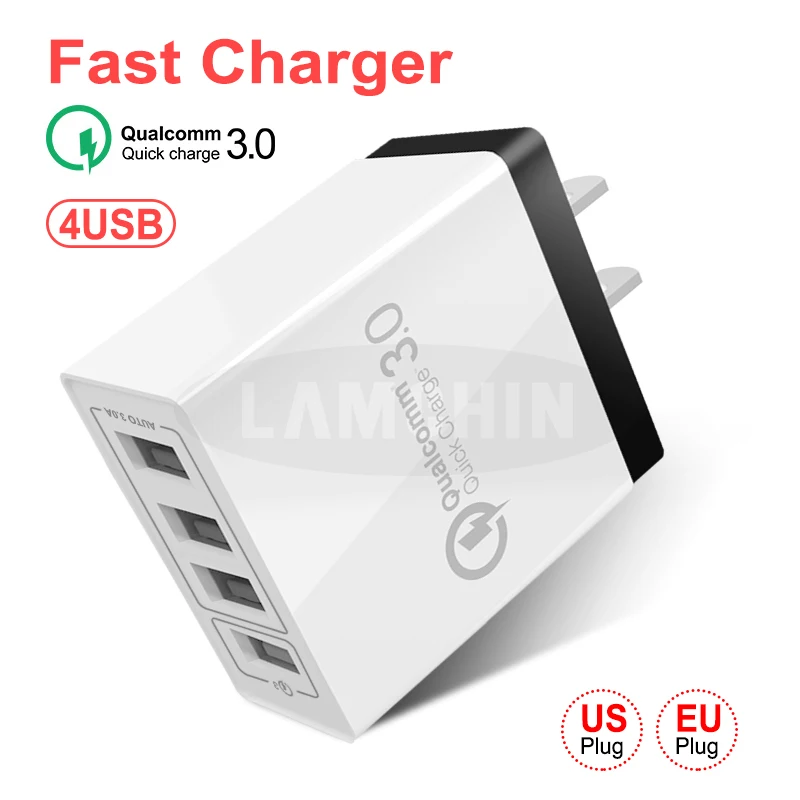 

Quick Charger 3.0 USB Charger for Samsung iPhone 7 8 Huawei P20 Tablet QC 3.0 4 Port Plug Fast Wall Charger US EU Plug