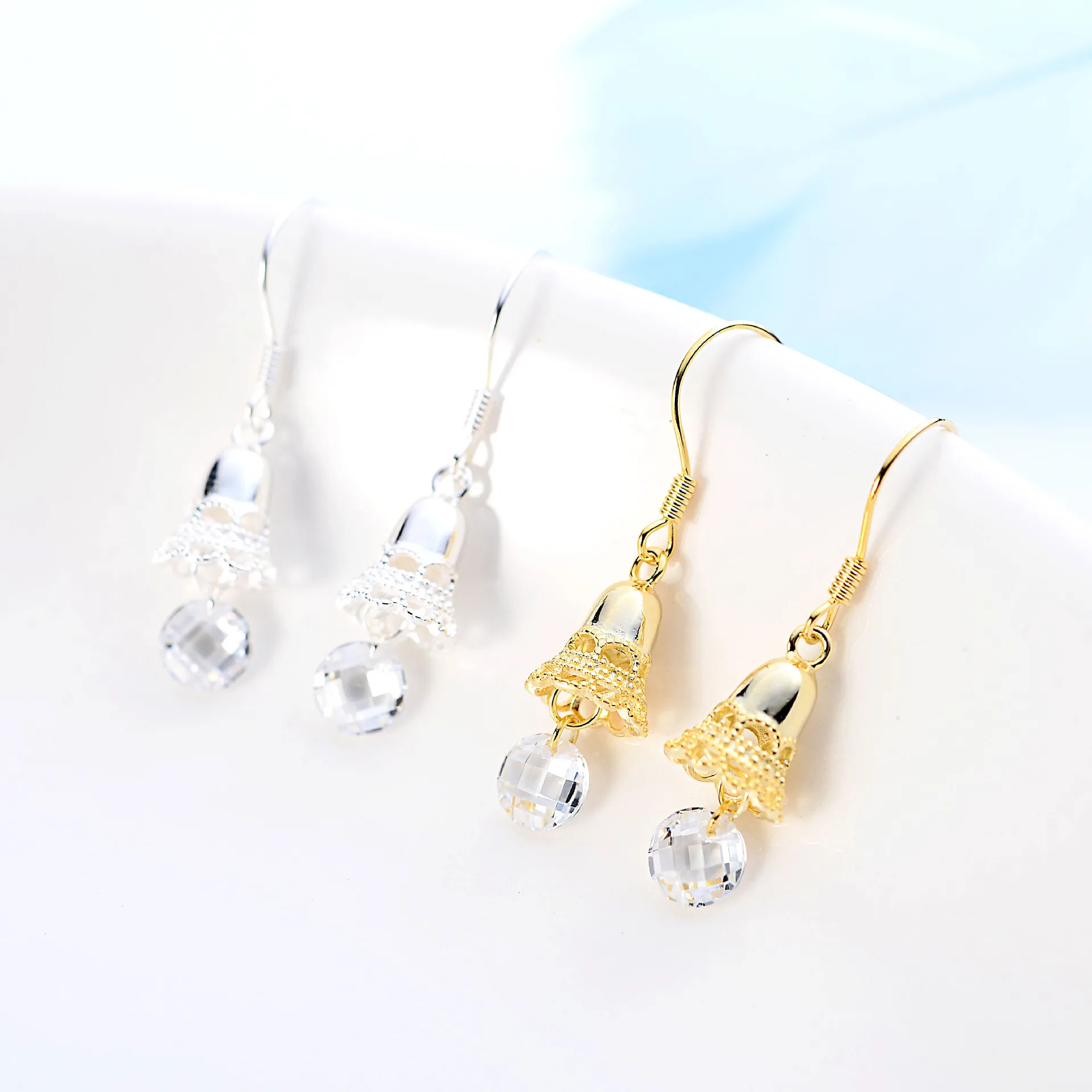 lace bell earring 100% 925 Sterling silver Jewelry fashion Hypoallergenic dangle earrings for women girl gift charms