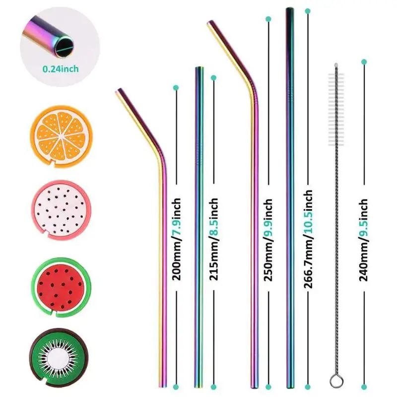 2 шт. многоразовые, для питья соломы фруктовый дизайн соломинки из нержавеющей стали с 2 шт. сопровождающие чашки кружки металлические