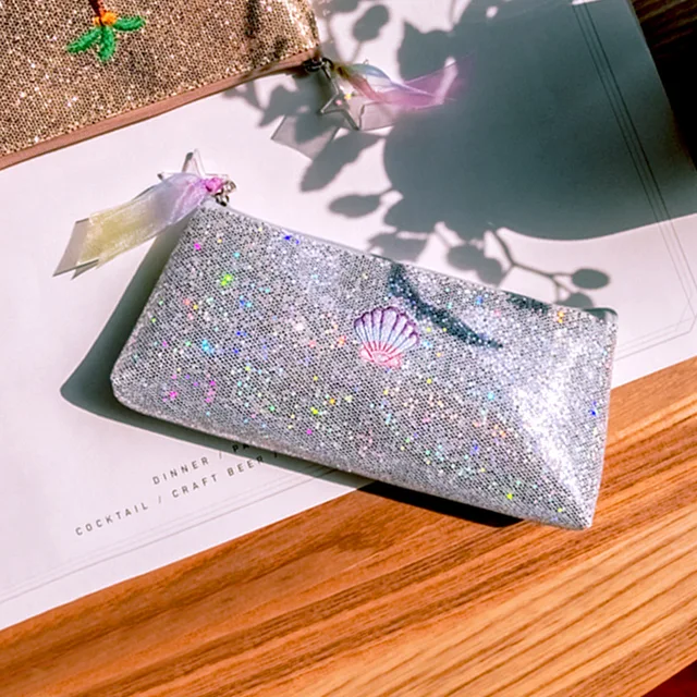 Creative Psychedelic Shell Design Bling Pencil Bag Golden Creative Psychedelic Shell Design Bling Pencil Bag Golden Silver Pureple Red 2017 School Office Supplies