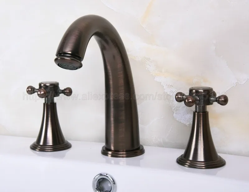 ORB Brass Double Handle Basin Faucet Deck Mounted Bathroom Tub Sink Mixer Taps Widespread 3 Holes znf440