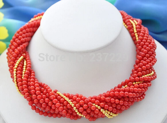 

DD Wholesale XSZ2014 ^10strands natural 4mm red coral bead NECKLACE 18inch