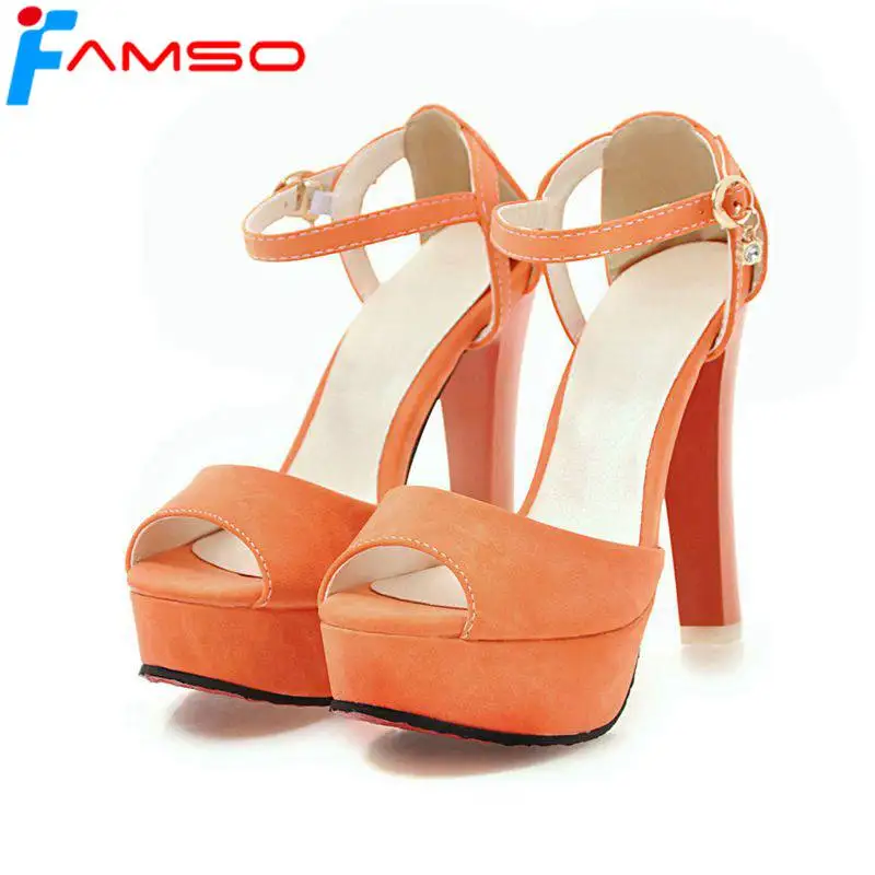 

FAMSO 2018 New Women Sandals Shoes Big Size 34-43 Black Orange Peep toe Platforms Pumps Fashion Russia Women's Sandals Shoes