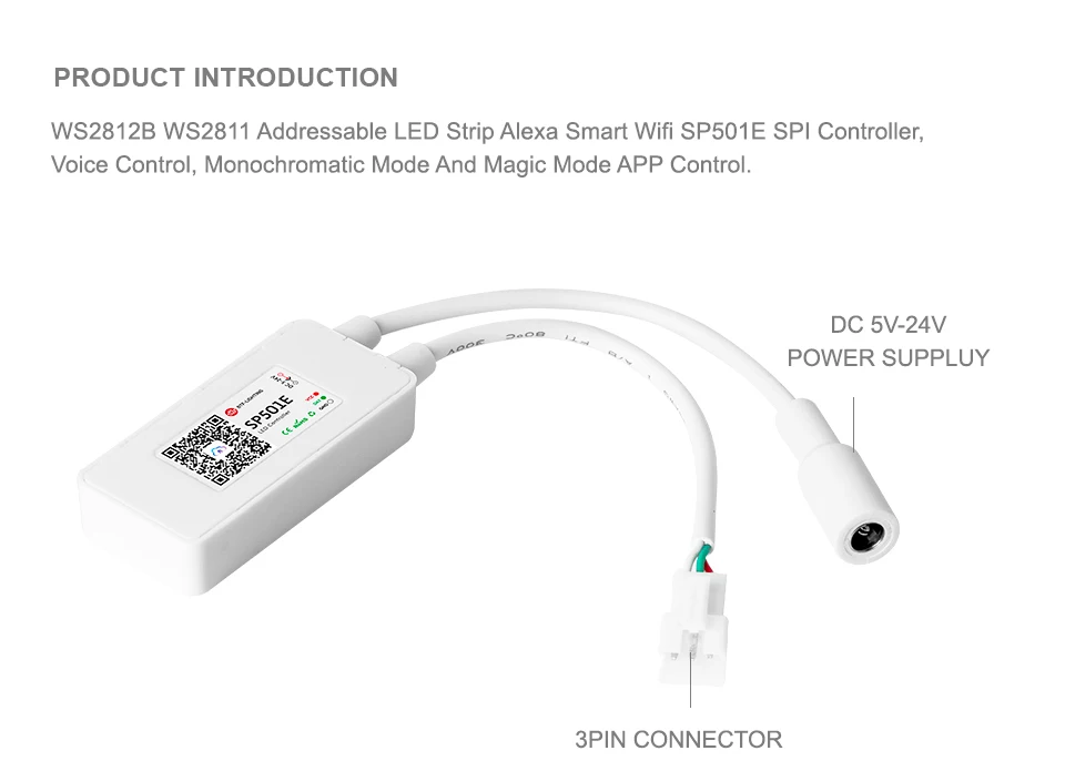 SP501E Wi-Fi WS2811 WS2812B Addressable RGB Светодиодные ленты Управление; Amazon Alexa Smart SPI голос приложение Управление для Andriod DC5-24V