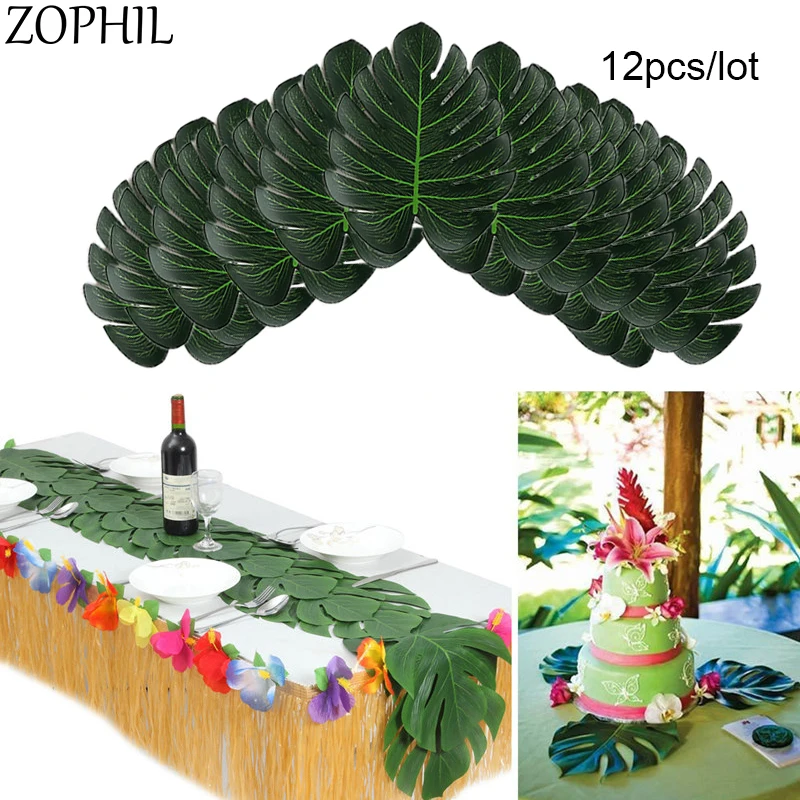 ZOPHIL Artificial Plant 12pcs Palm Leaves Plastic Tree Fake Luau Jungle