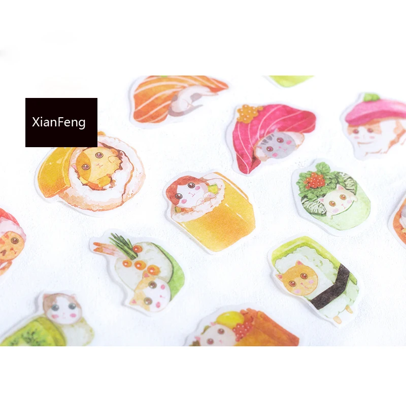 

45pcs /Pack Lovely Cat Sushi Adhesive DIY Sticker Stick Label Notebook Album Diary Decor Student Stationery Sealing Paste