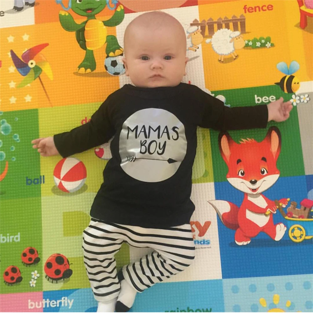 2017 New fashion infant clothing set long-sleeved Letter MAMA’S BOY T-shirt+pants 2pcs/suit newborn toddler baby boy clothes