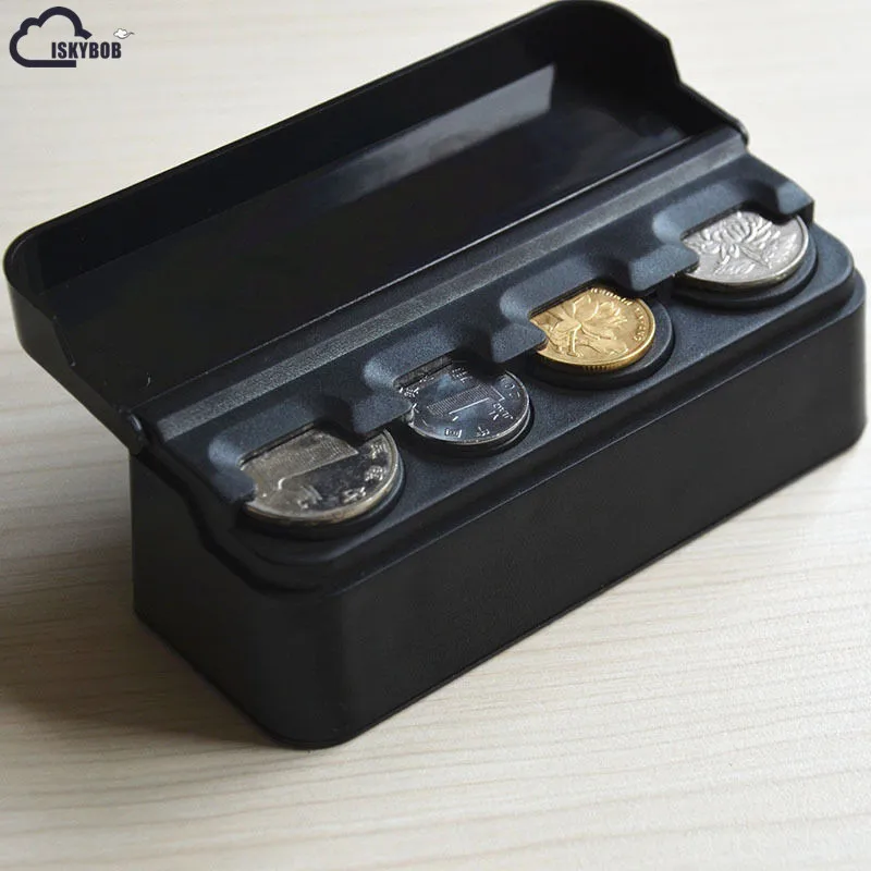 

ISKYBOB Car Auto Storage Coin Money Holder Change Organizer Box Travel Piggy Bank Black