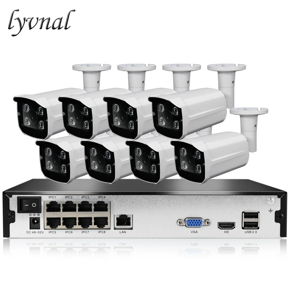 Lyvnal 8CH POE Комплект Plug and play H.265/264 2MP 1080 p ip камера poe уличная Водонепроницаемая видеокамера охранной системы 8ch poe nvr kit