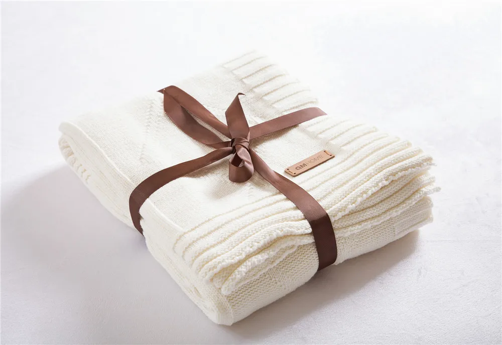 Хлопок роскошный вязаный blanet, белый Цвет Нитки Постельные принадлежности Одеяло, SIZE130 x 180 см(51 х 70 дюймов), белый Одеяло на кровать