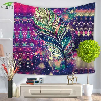 

NEW Rainbow Bohemia Feather Printed Mandala Tapestry India Decorative Wall Hanging Tapestries Hanging Towel For Home Decor