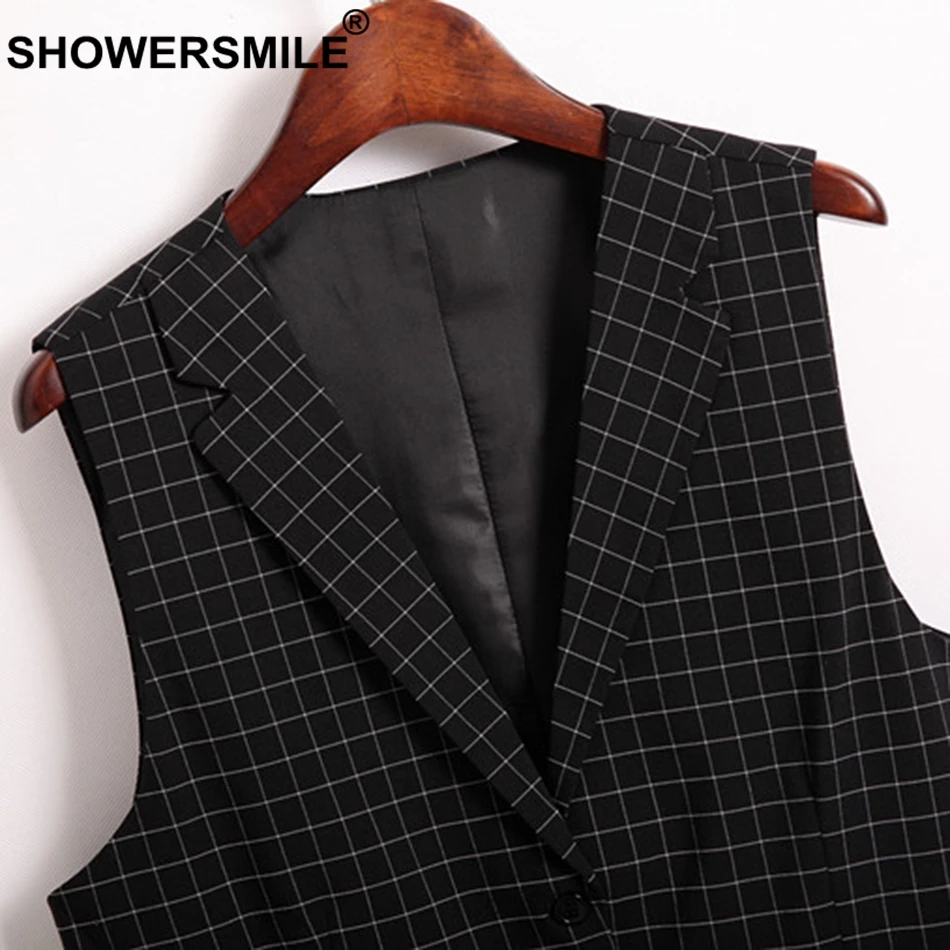 SHOWERSMILE Plaid Waistcoat Women Red Sleeveless Blazer Vest Ladies Checkered Slim Office Lady Female Spring Summer Gilet 3XL