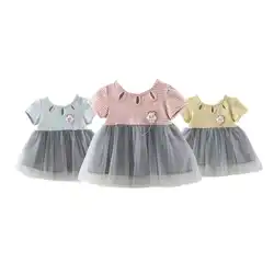 Одежда для новорожденных девочек, Повседневное платье для маленьких девочек, платье с принтом полоска, хлопковое детское платье с