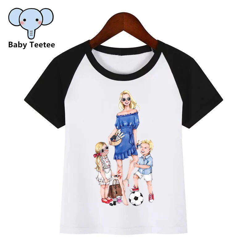 

Streetwear Harajuku Super Mom Print White Tshirt Super Baby T-shirts Mom and Son Print Tee Shirt Kids O-neck Vogue Top