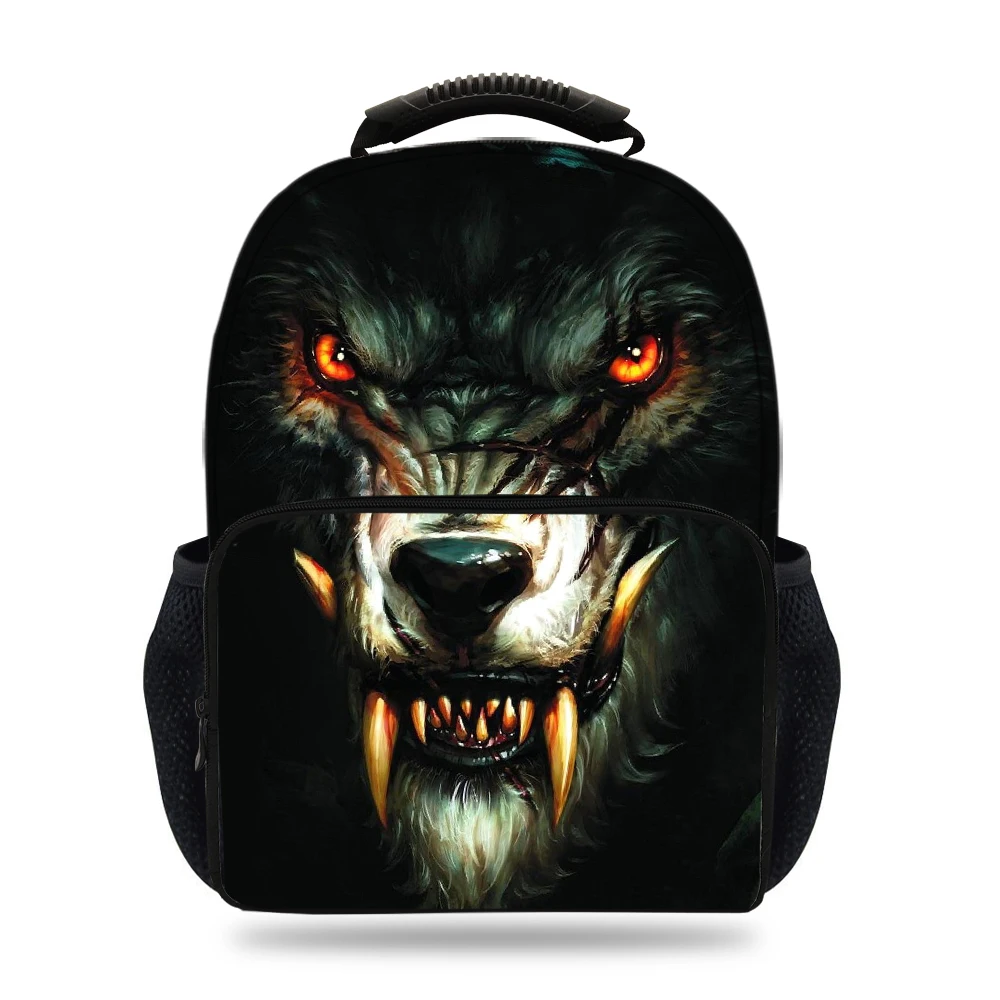 

15inch Cool Felt Bag For Children Wolf Print Backpack For Teens Boys Girls School Book Bags For Kids