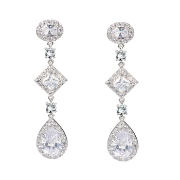 

ChengLong The Long Geometric Combination Design With AAA CZ In Rhodium Cover For Wedding And Party Earring