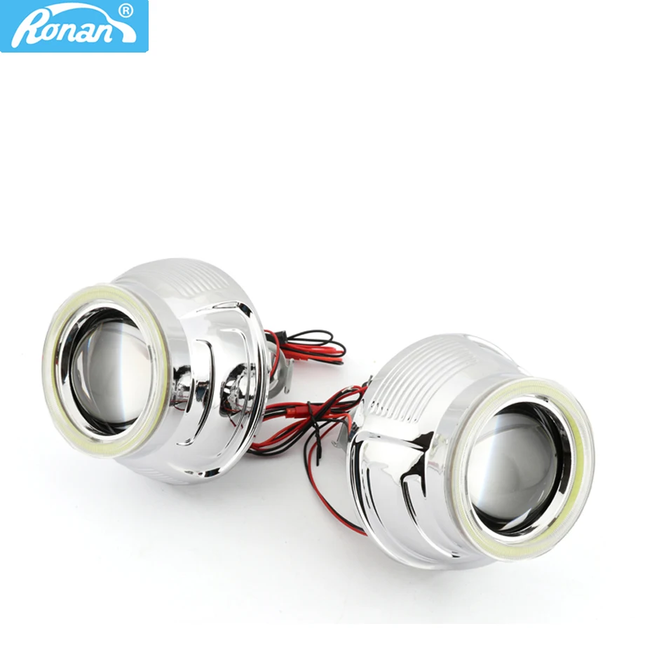 

RONAN Car styling 2.5" HID Bi xenon H1 Headlight Lens Projector with 80mm COB Angel Eyes Halo mask For Car Retrofit