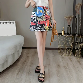 

Women skirts 2019 Summer Fashion Printed High Waist Skirt Female Personality A-line Mini skirt AIYANGA