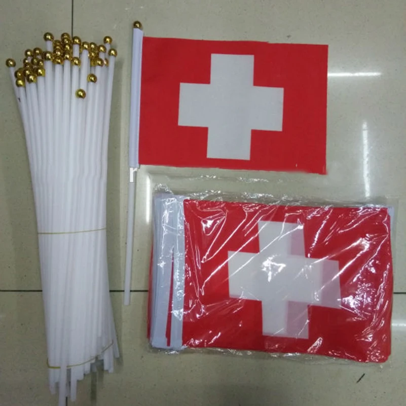 

5pcs Promotion Wholesale Small Switzerland Hand Waving National Flag 14*21cm #8 Polyester Swiss Flag