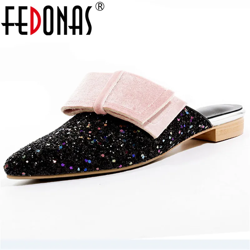 

FEDONAS Women Fashion Elegant Pumps Sequined Cloth Butterfly Knot Casual Shoes Dressing Prom Party Fashion Low Heels Shoes Woman