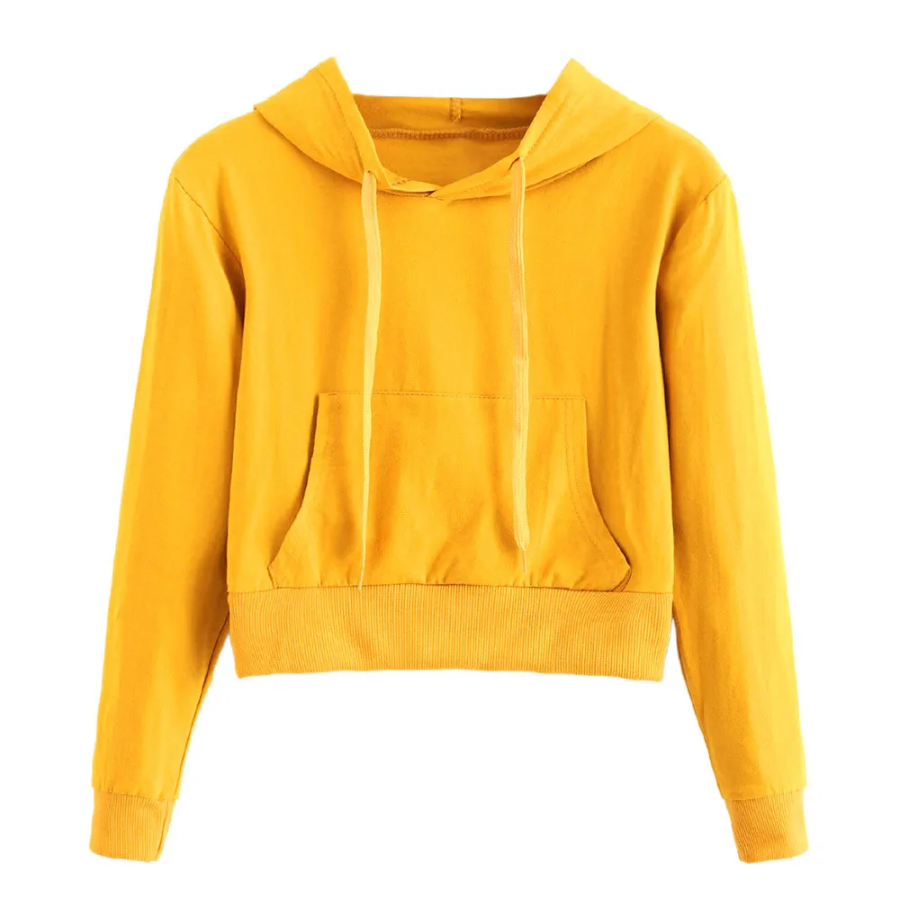 

Fashion women autumn hoodies Womens Long Sleeve Solid Color Pocket Round Neck Hooded Sweatshirt Blouse Tops female tracksuits