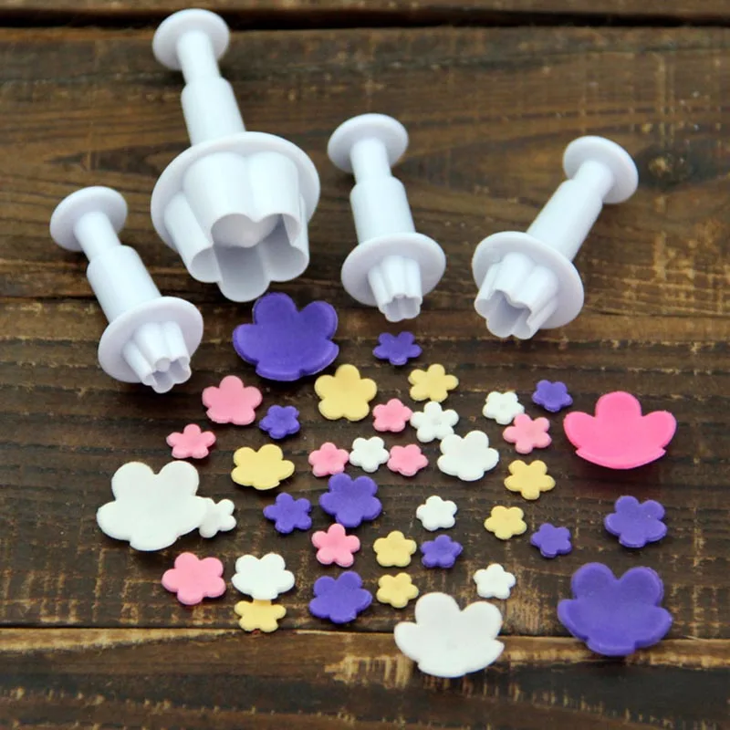 4pcs/set Flower Sugarcraft Fondant Cake Tool Cookie Plunger Cutter